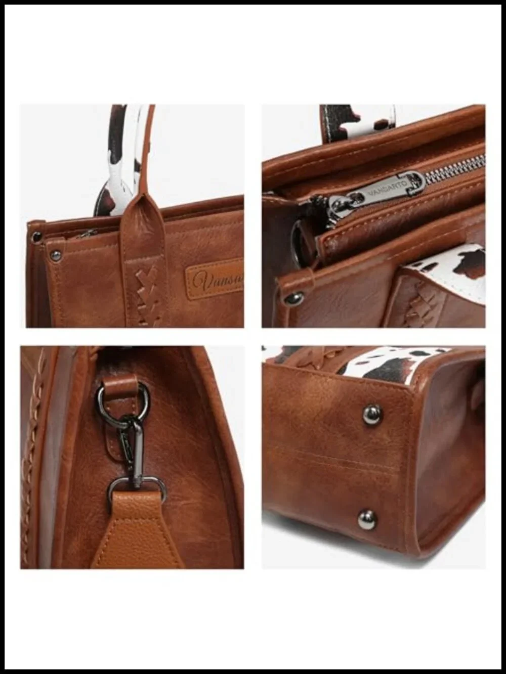 Vegan Leather Tote Satchel Purse with Wristlet and Shoulder Strap